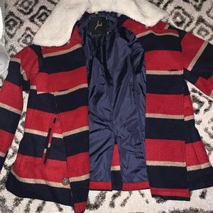 Jack navy blue and red trench coat